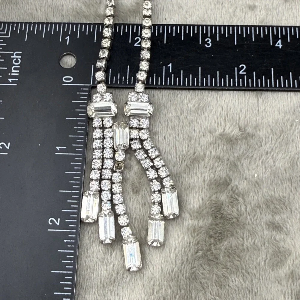 Vintage Estate Necklace Silver Tone Rhinestone Waterfall Art Deco Style 16